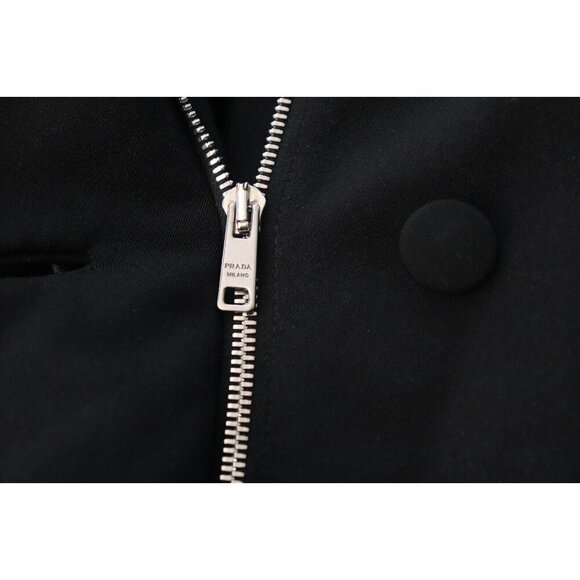 Prada Milano Women's 44 Black Double-Breasted Polyester Trench Coat Mid Length - Picture 9 of 13